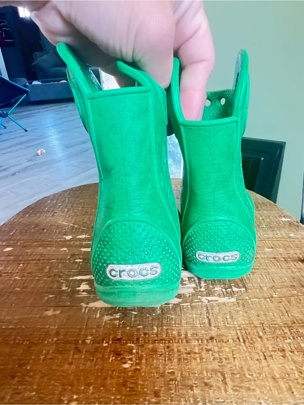 CROCS Kids Green Easy-Pull Rain Boots